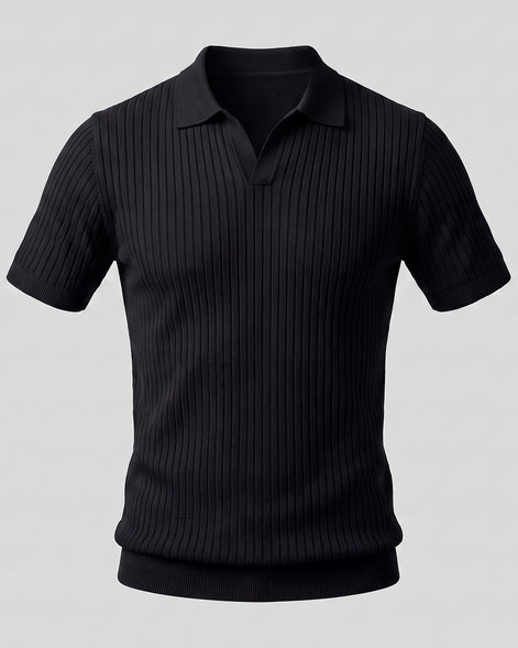 Men's Slim Fit Ribbed Polo Shirt V-Neck Short Sleeve - Valedrian — view 26