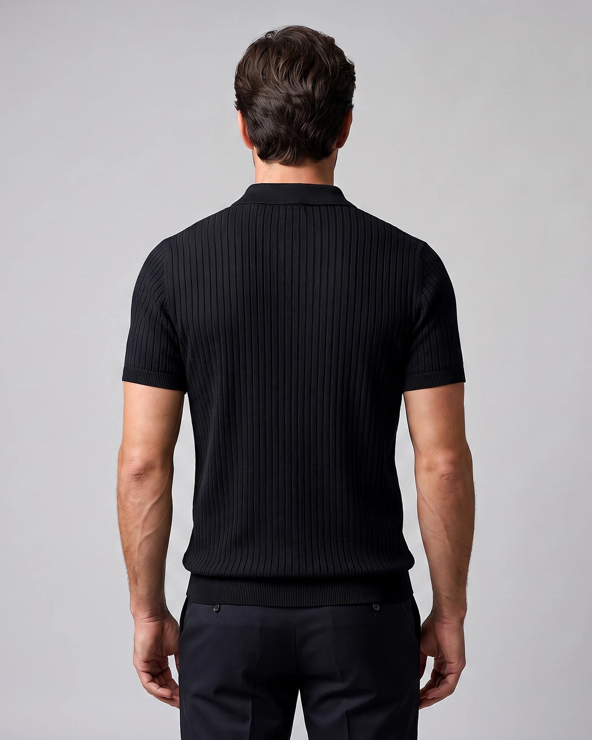 Men's Slim Fit Ribbed Polo Shirt V-Neck Short Sleeve - Valedrian — view 27
