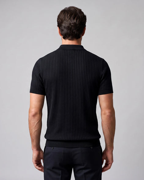 Men's Slim Fit Ribbed Polo Shirt V-Neck Short Sleeve - Valedrian — view 27