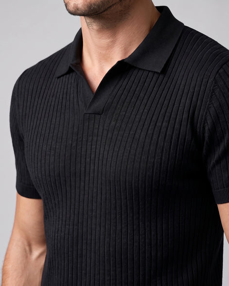 Men's Slim Fit Ribbed Polo Shirt V-Neck Short Sleeve - Valedrian — view 29