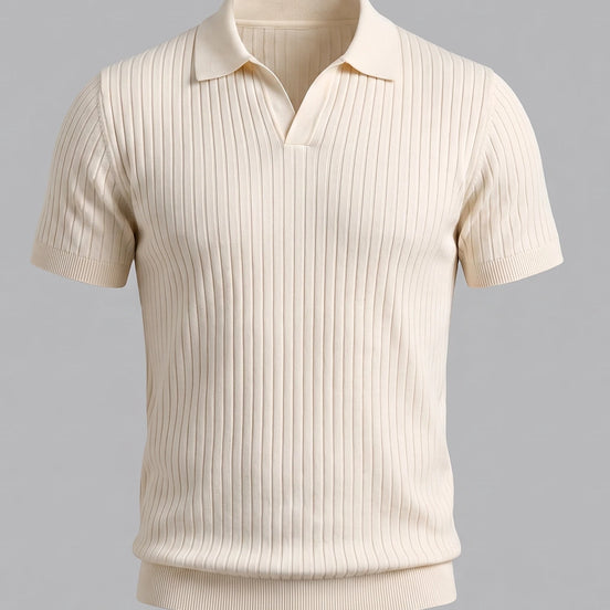 Men's Slim Fit Ribbed Polo Shirt V-Neck Short Sleeve - Valedrian — view 2