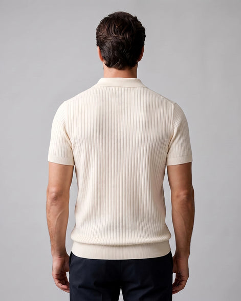 Men's Slim Fit Ribbed Polo Shirt V-Neck Short Sleeve - Valedrian — view 3