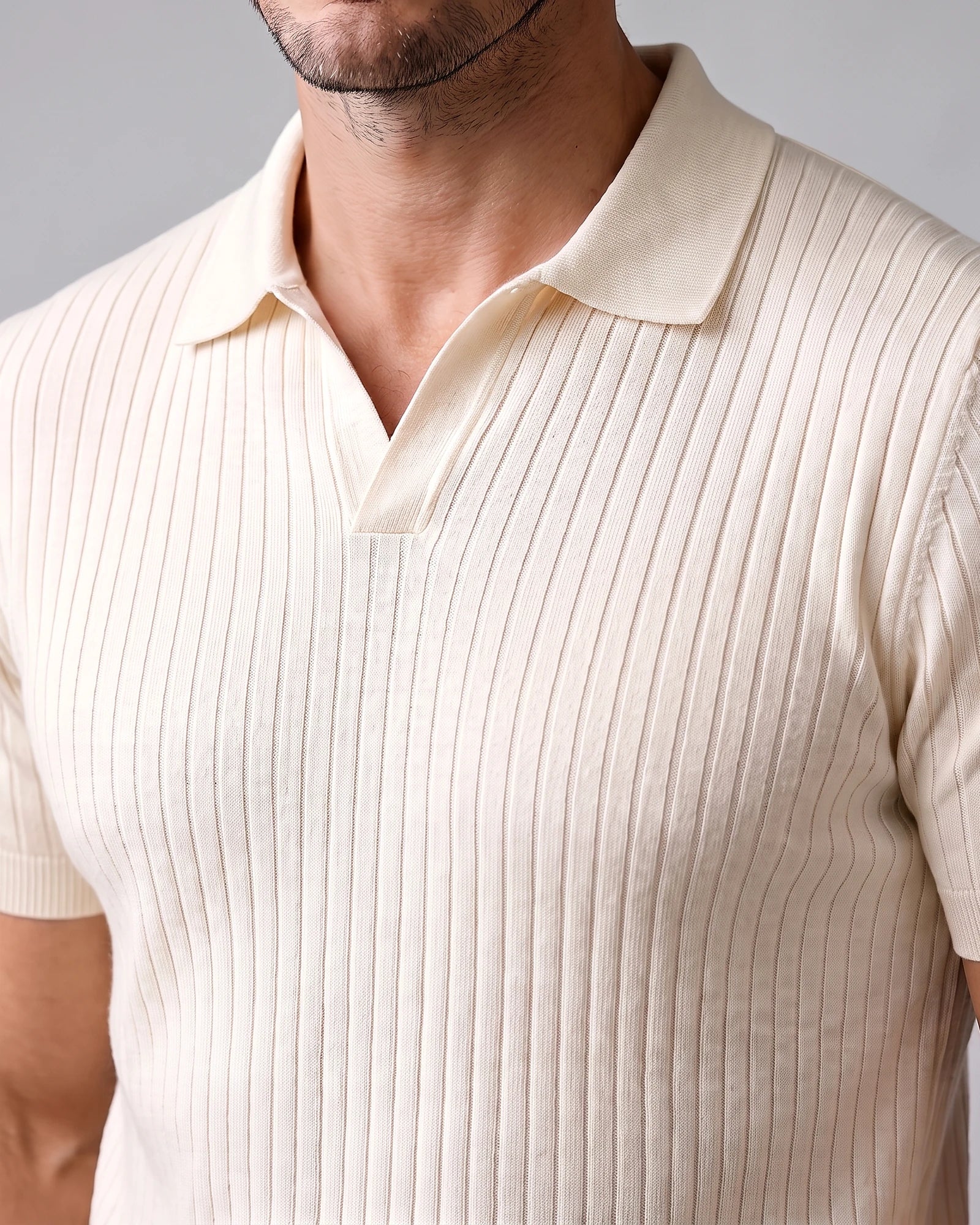 Men's Slim Fit Ribbed Polo Shirt V-Neck Short Sleeve - Valedrian — view 5