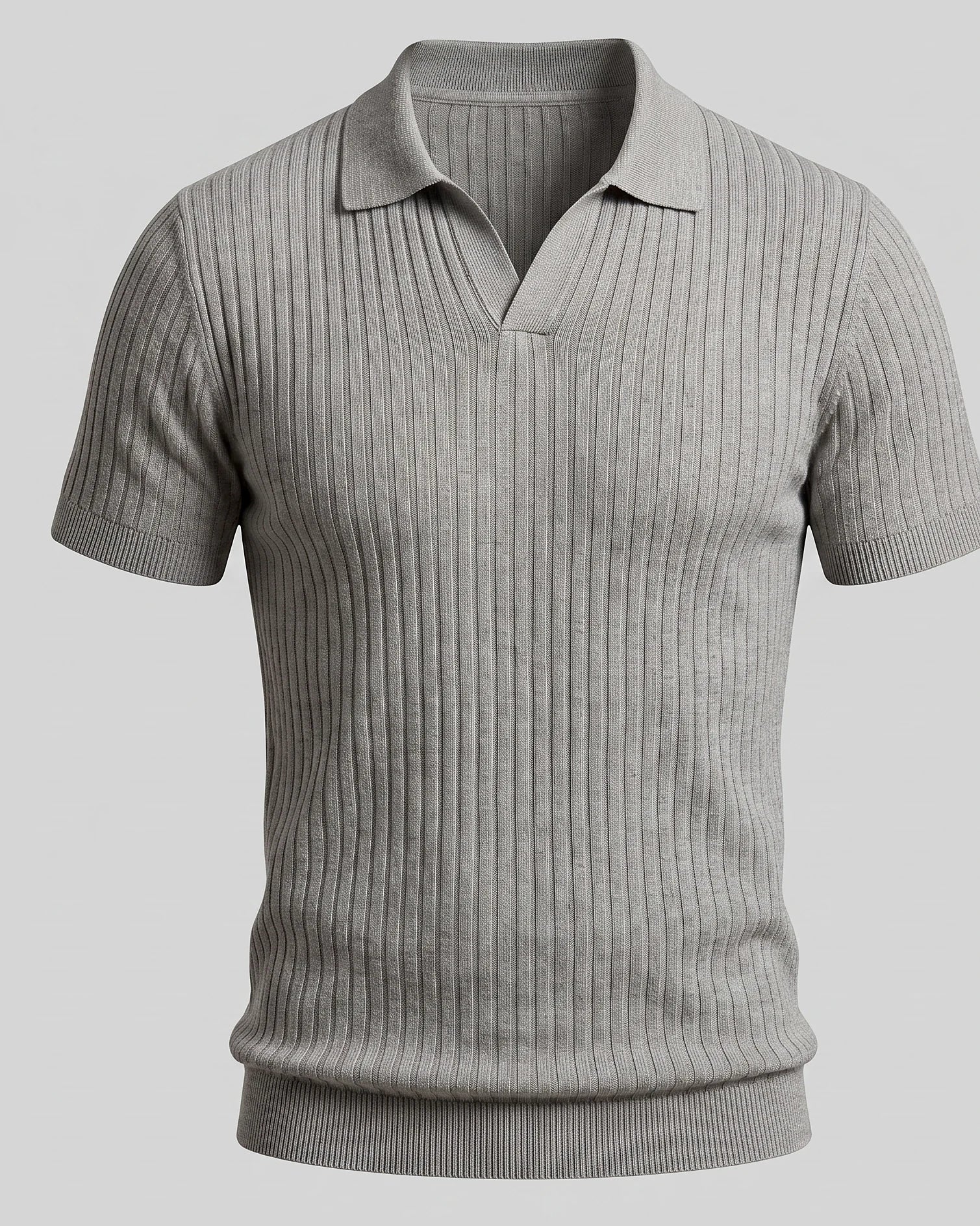 Men's Slim Fit Ribbed Polo Shirt V-Neck Short Sleeve - Valedrian — view 8