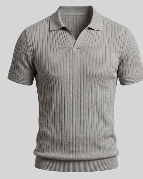 Men's Slim Fit Ribbed Polo Shirt V-Neck Short Sleeve - Valedrian — view 8