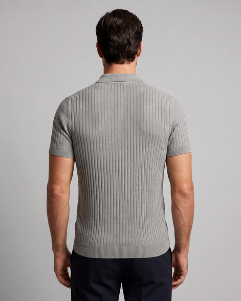 Men's Slim Fit Ribbed Polo Shirt V-Neck Short Sleeve - Valedrian — view 9