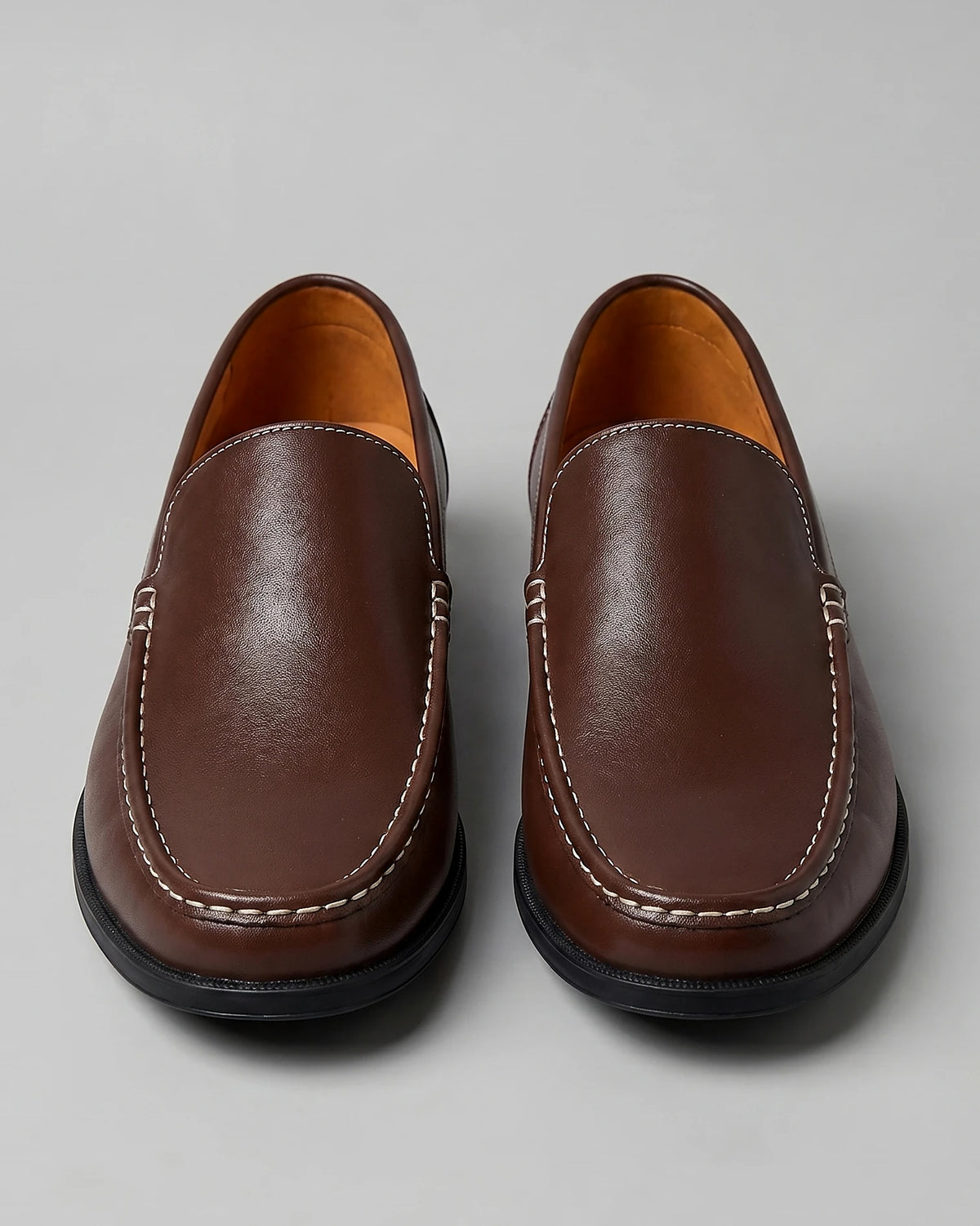 Men's Slip-On Loafers Black Leather-Look Raised Stitch Toe - Valedrian — view 10