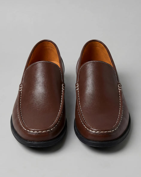 Men's Slip-On Loafers Black Leather-Look Raised Stitch Toe - Valedrian — view 10