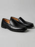 Men's Slip-On Loafers Black Leather-Look Raised Stitch Toe - Valedrian