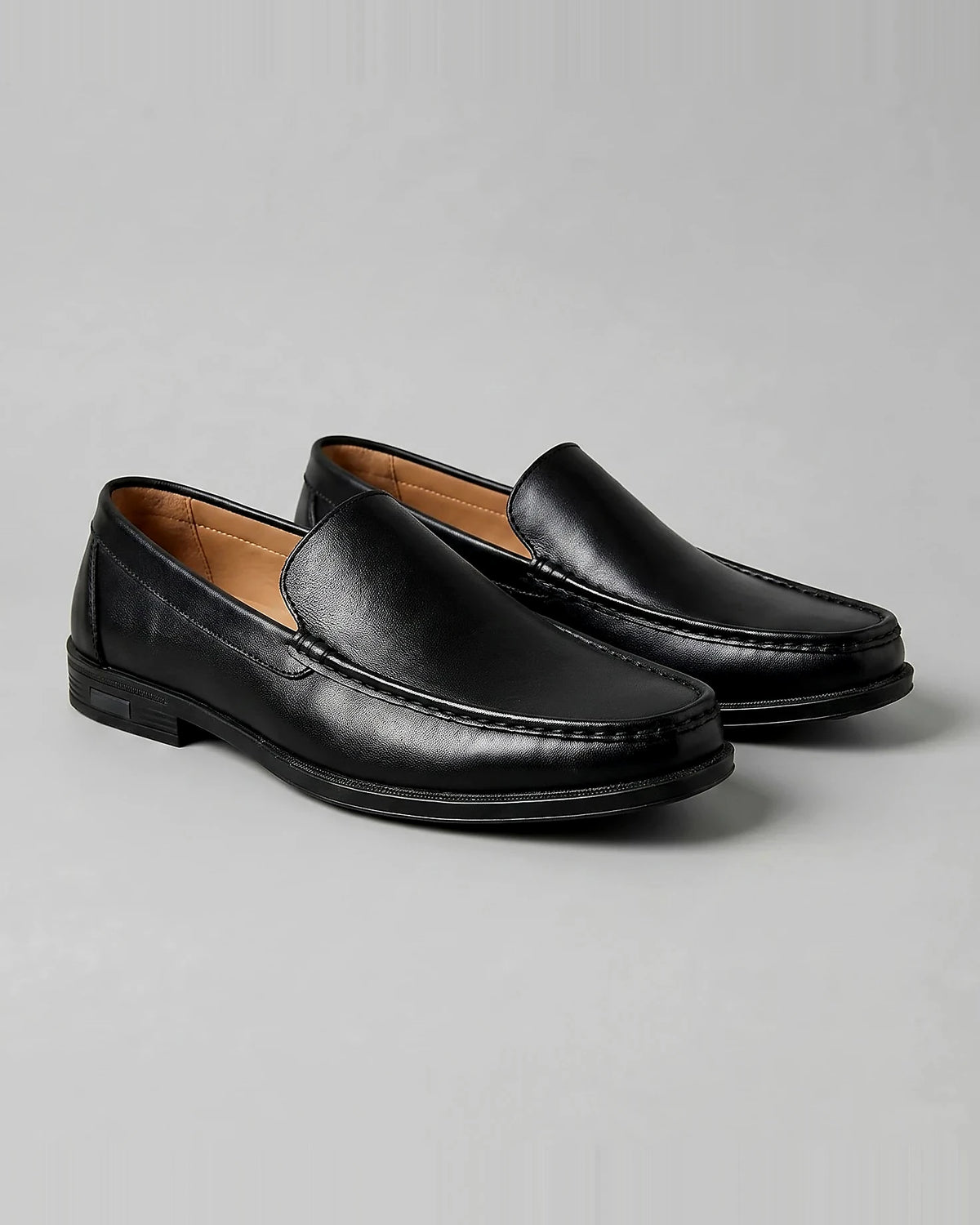 Men's Slip-On Loafers Black Leather-Look Raised Stitch Toe - Valedrian
