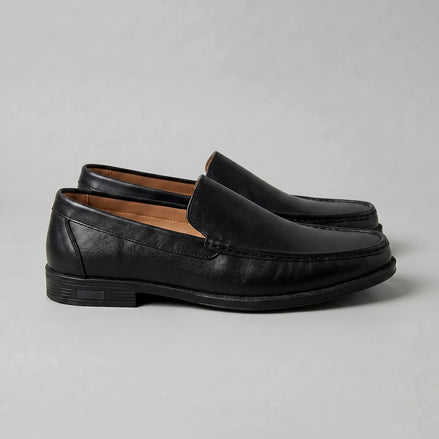 Men's Slip-On Loafers Black Leather-Look Raised Stitch Toe - Valedrian — view 2