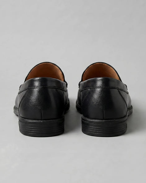 Men's Slip-On Loafers Black Leather-Look Raised Stitch Toe - Valedrian — view 3