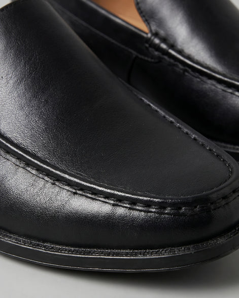 Men's Slip-On Loafers Black Leather-Look Raised Stitch Toe - Valedrian — view 4