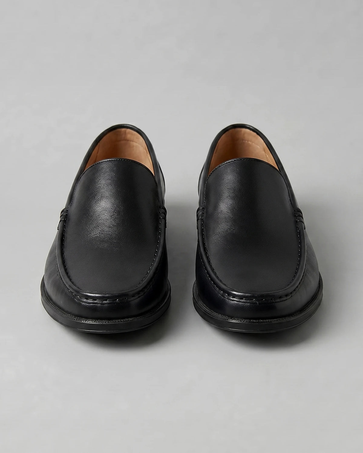 Men's Slip-On Loafers Black Leather-Look Raised Stitch Toe - Valedrian — view 5