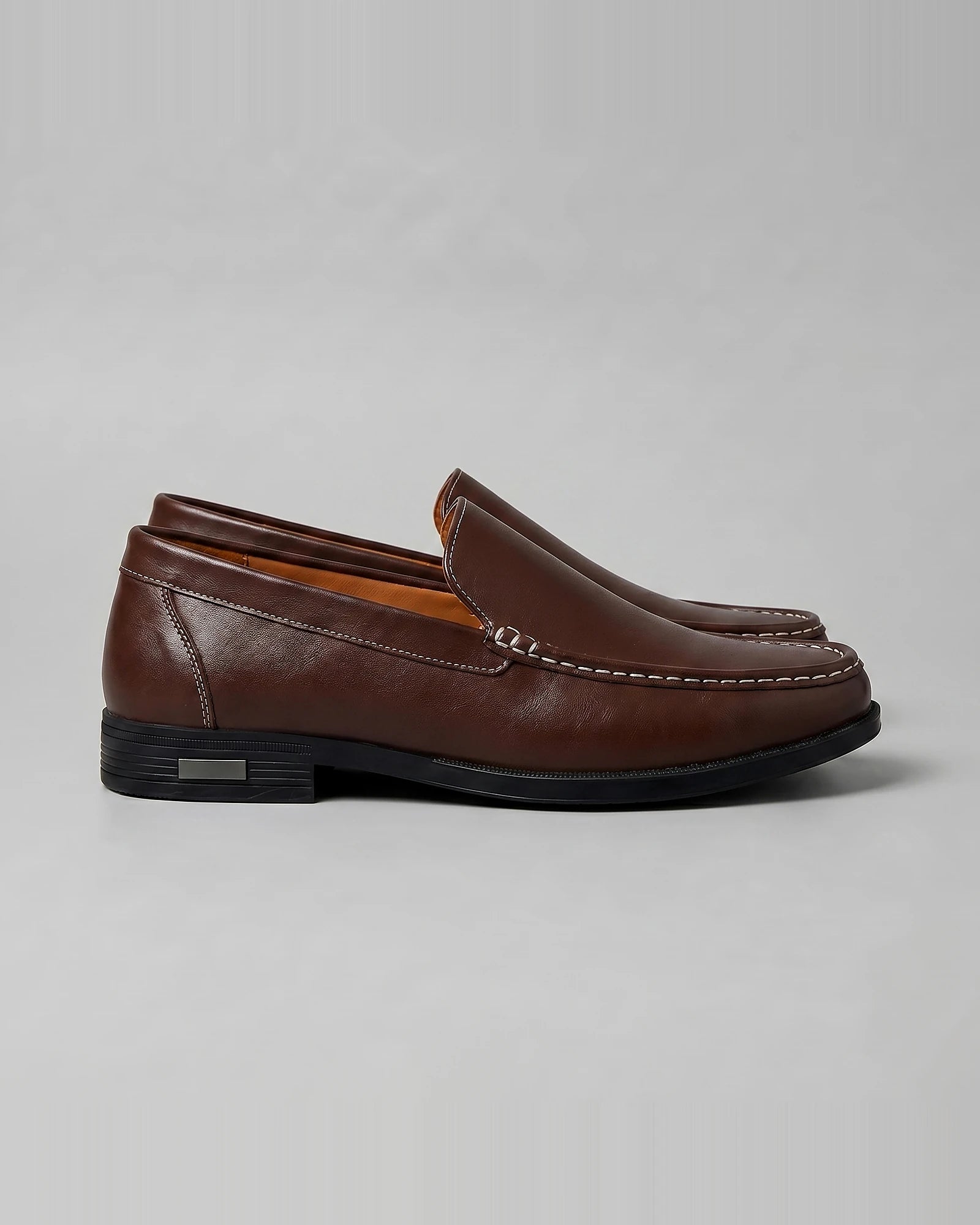Men's Slip-On Loafers Black Leather-Look Raised Stitch Toe - Valedrian — view 7