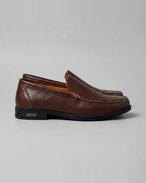 Men's Slip-On Loafers Black Leather-Look Raised Stitch Toe - Valedrian — view 7