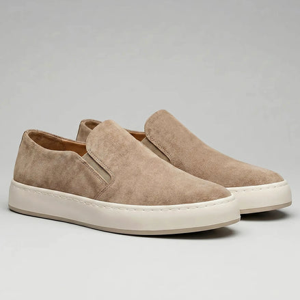 Men's Slip-On Shoes Beige Thick White Sole, Sizes 5–10.5 - Valedrian