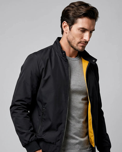 Men's Smart Casual Bomber Jacket Black Slim Fit XS–4XL - Valedrian