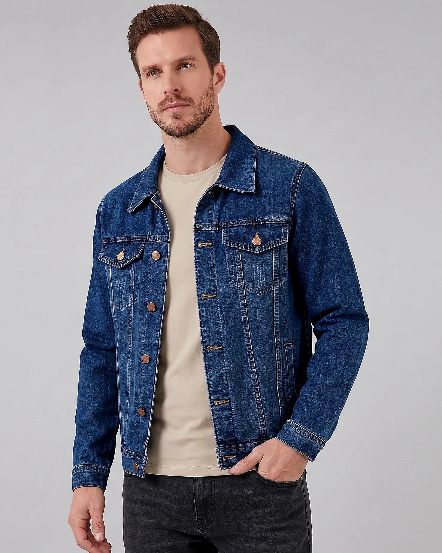 Men's Smart Casual Denim Jacket Blue Vintage Wash XS–4XL - Valedrian