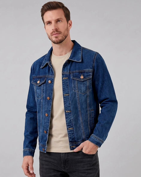 Men's Smart Casual Denim Jacket Blue Vintage Wash XS–4XL - Valedrian