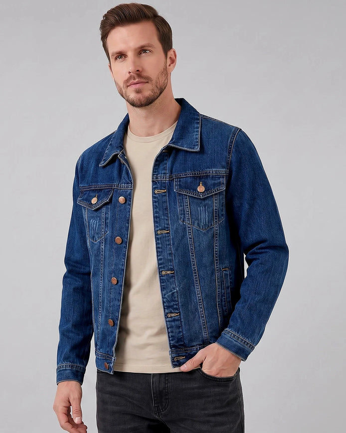 Men's Smart Casual Denim Jacket Blue Vintage Wash XS–4XL - Valedrian