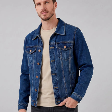 Men's Smart Casual Denim Jacket Blue Vintage Wash XS–4XL - Valedrian