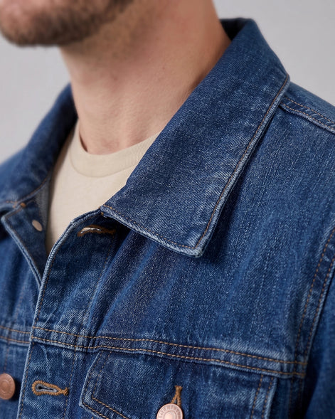 Men's Smart Casual Denim Jacket Blue Vintage Wash XS–4XL - Valedrian — view 5