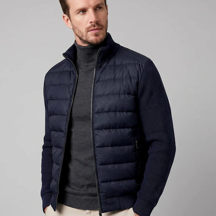 Men's Smart Casual Down Jacket with Knit Sleeves, Navy or Brown – Valedrian
