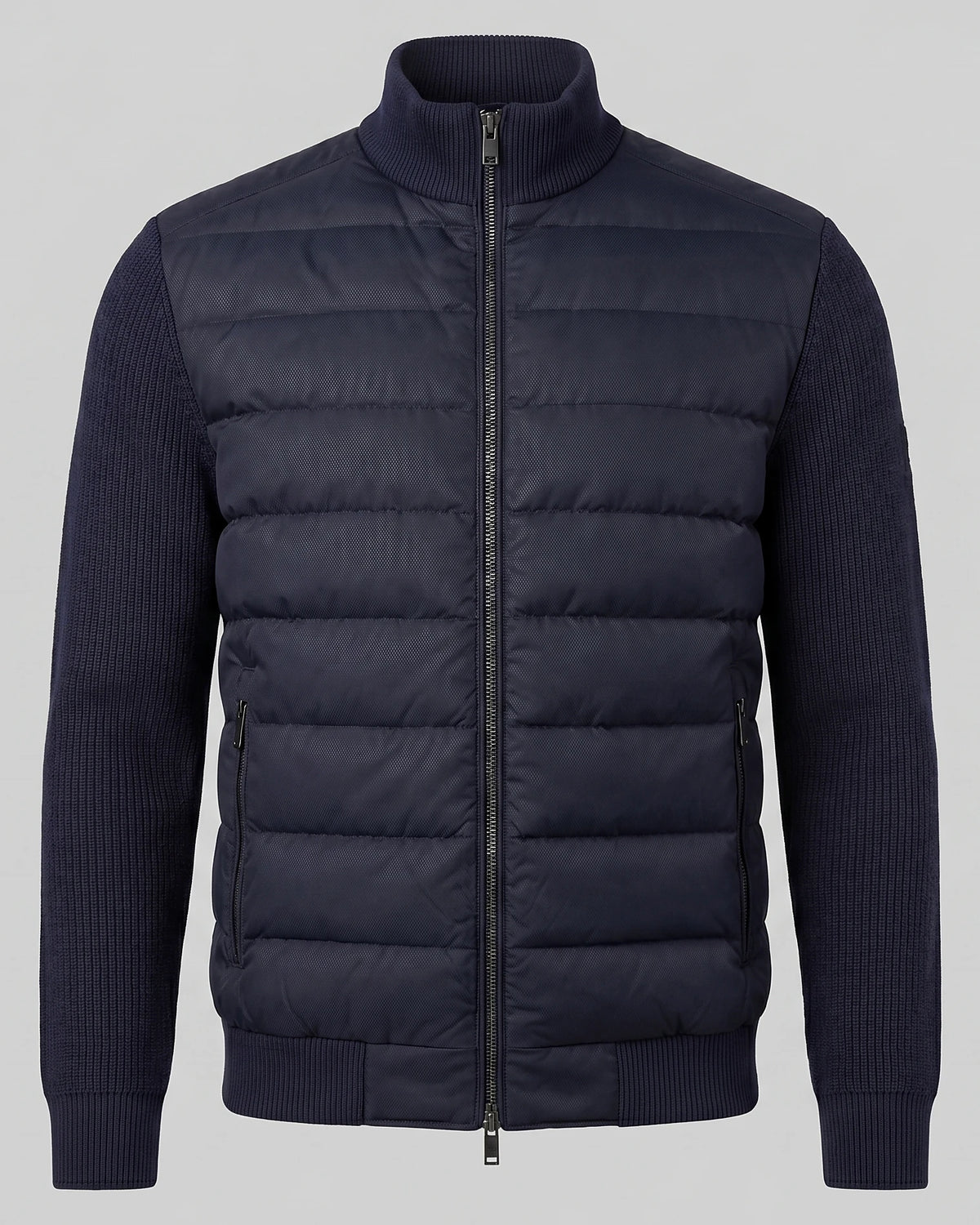 Men's Smart Casual Down Jacket with Knit Sleeves, Navy or Brown – Valedrian — view 2