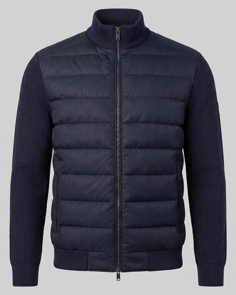 Men's Smart Casual Down Jacket with Knit Sleeves, Navy or Brown – Valedrian — view 2