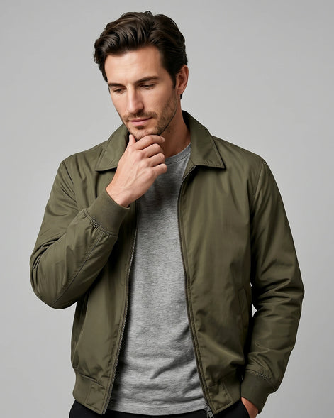 Men's Smart Casual Harrington Jacket Polyester Full-Zip Black Beige - Valedrian — view 12