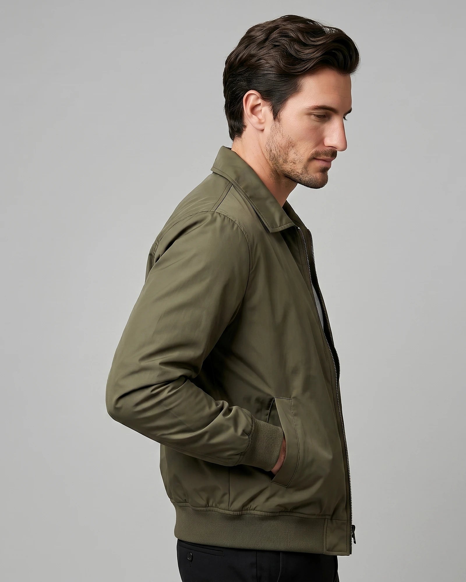 Men's Smart Casual Harrington Jacket Polyester Full-Zip Black Beige - Valedrian — view 13