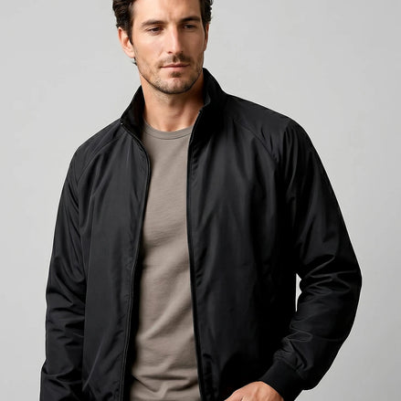 Men's Smart Casual Harrington Jacket Polyester Full-Zip Black Beige - Valedrian