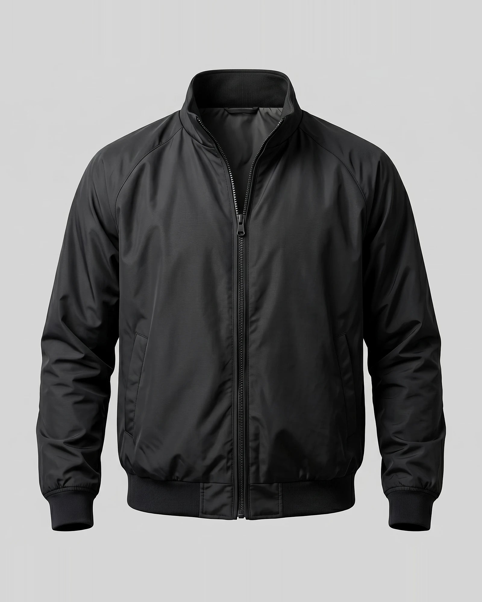 Men's Smart Casual Harrington Jacket Polyester Full-Zip Black Beige - Valedrian — view 2