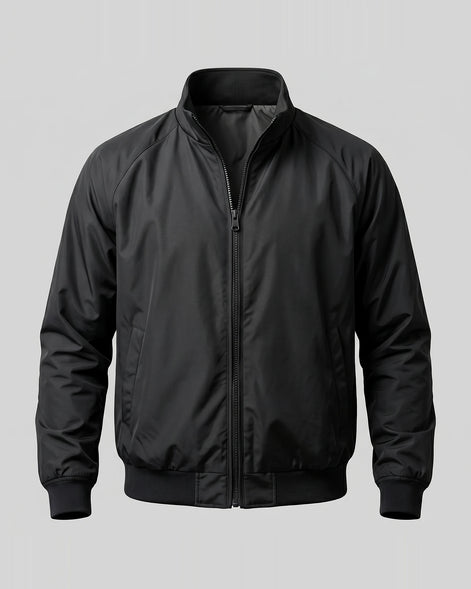 Men's Smart Casual Harrington Jacket Polyester Full-Zip Black Beige - Valedrian — view 2