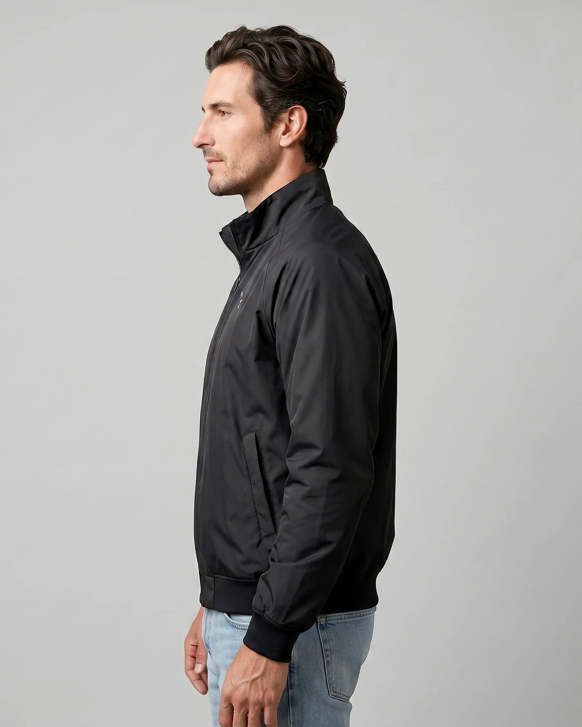 Men's Smart Casual Harrington Jacket Polyester Full-Zip Black Beige - Valedrian — view 3
