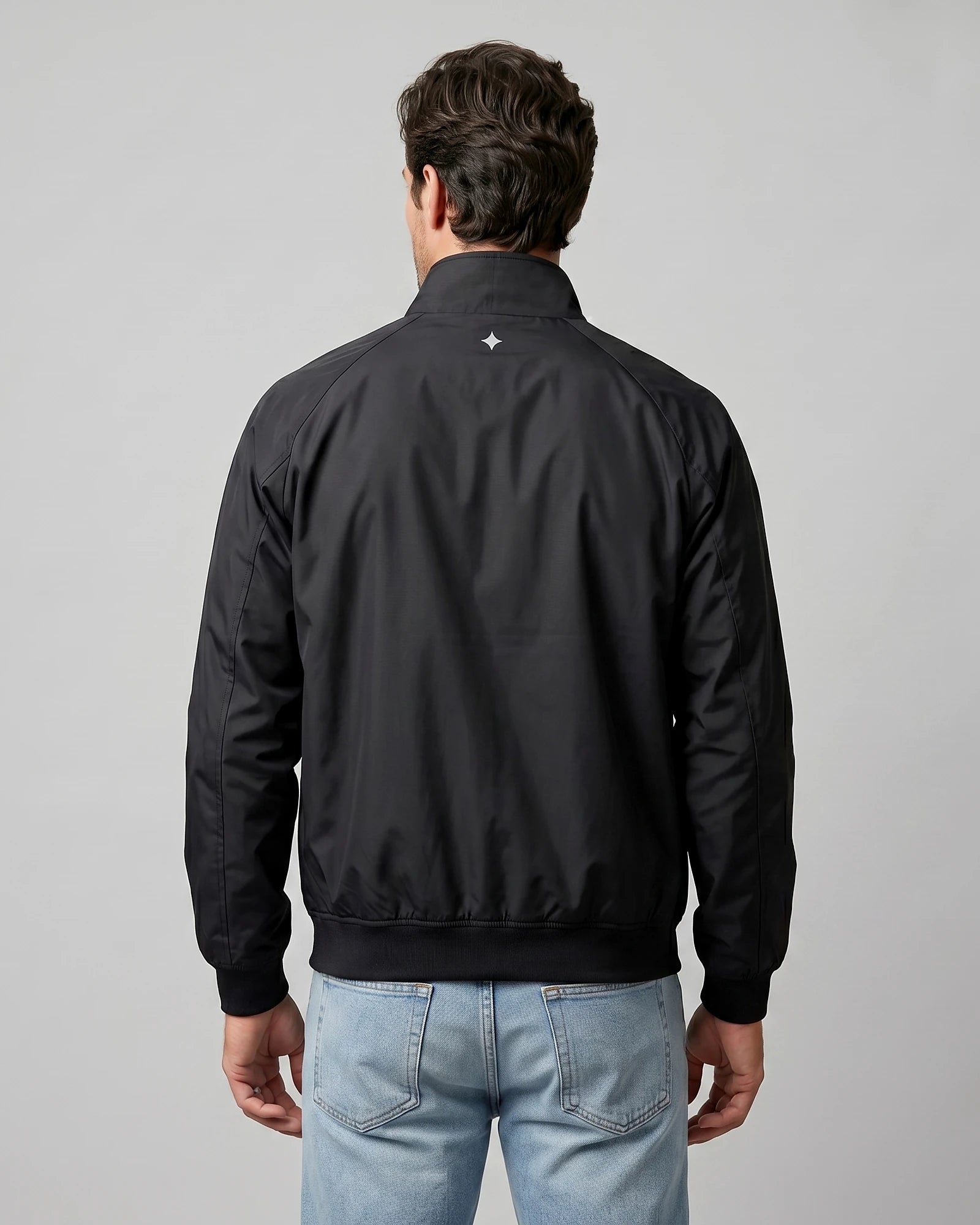 Men's Smart Casual Harrington Jacket Polyester Full-Zip Black Beige - Valedrian — view 4