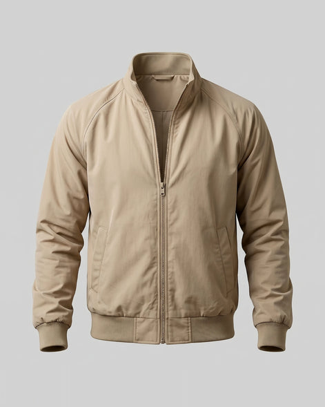 Men's Smart Casual Harrington Jacket Polyester Full-Zip Black Beige - Valedrian — view 6