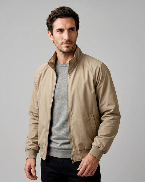 Men's Smart Casual Harrington Jacket Polyester Full-Zip Black Beige - Valedrian — view 7