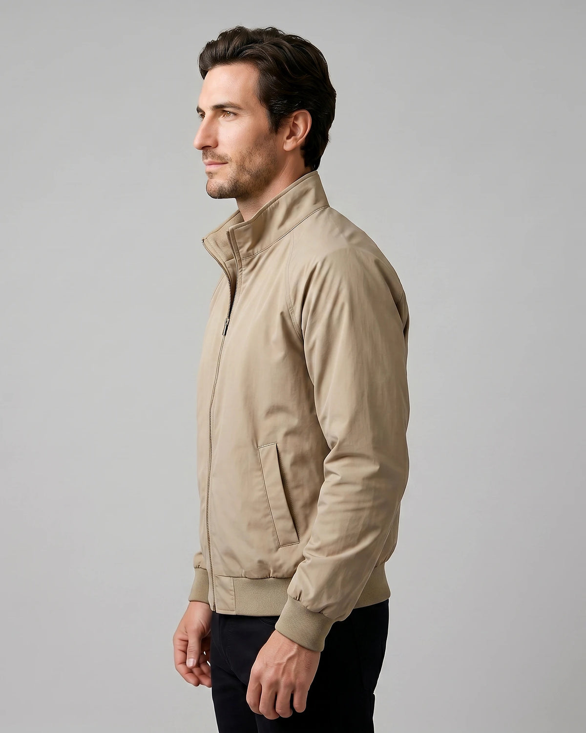 Men's Smart Casual Harrington Jacket Polyester Full-Zip Black Beige - Valedrian — view 8