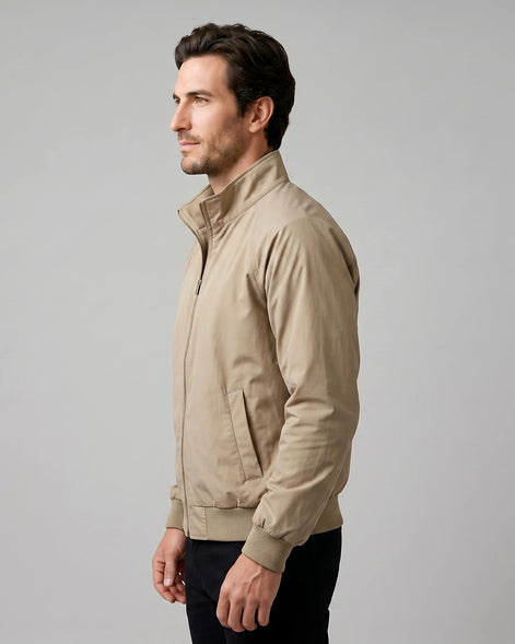 Men's Smart Casual Harrington Jacket Polyester Full-Zip Black Beige - Valedrian — view 8