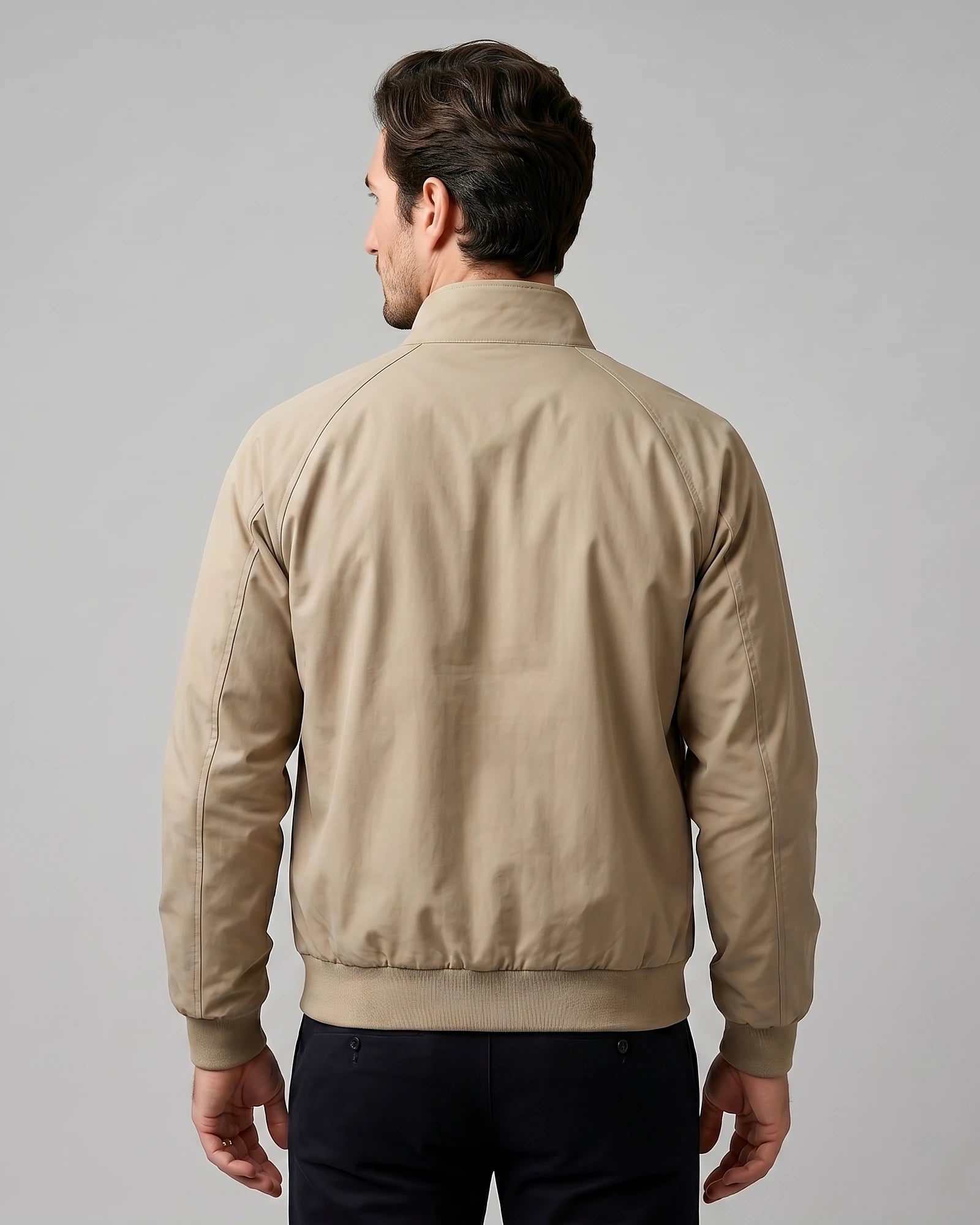 Men's Smart Casual Harrington Jacket Polyester Full-Zip Black Beige - Valedrian — view 9