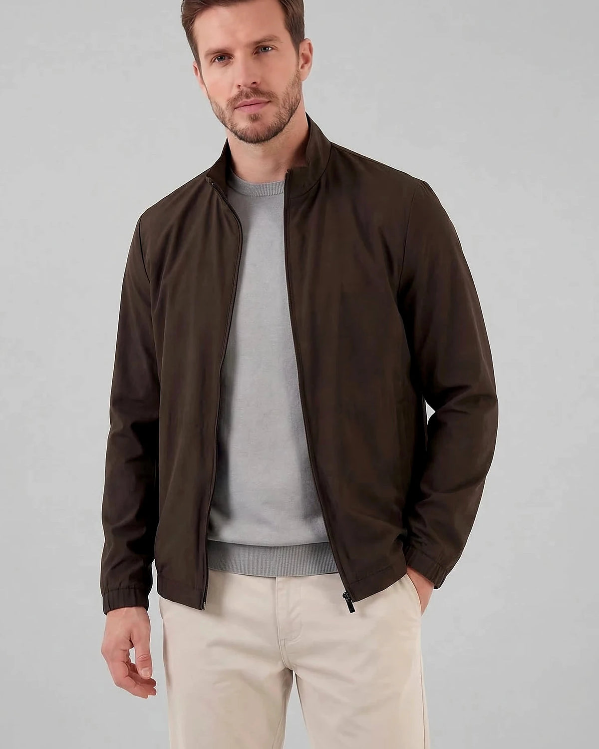 Men's Smart Casual Jacket Brown Navy Lightweight Spring Mid-Layer – Valedrian