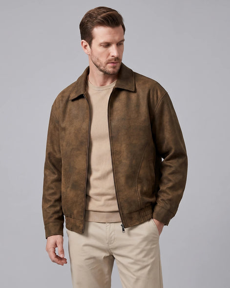 Men's Smart Casual Jacket PU Relaxed Fit Full-Zip - Valedrian — view 12