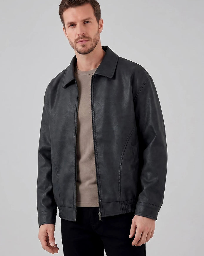 Men's Smart Casual Jacket PU Relaxed Fit Full-Zip - Valedrian
