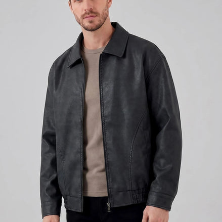 Men's Smart Casual Jacket PU Relaxed Fit Full-Zip - Valedrian