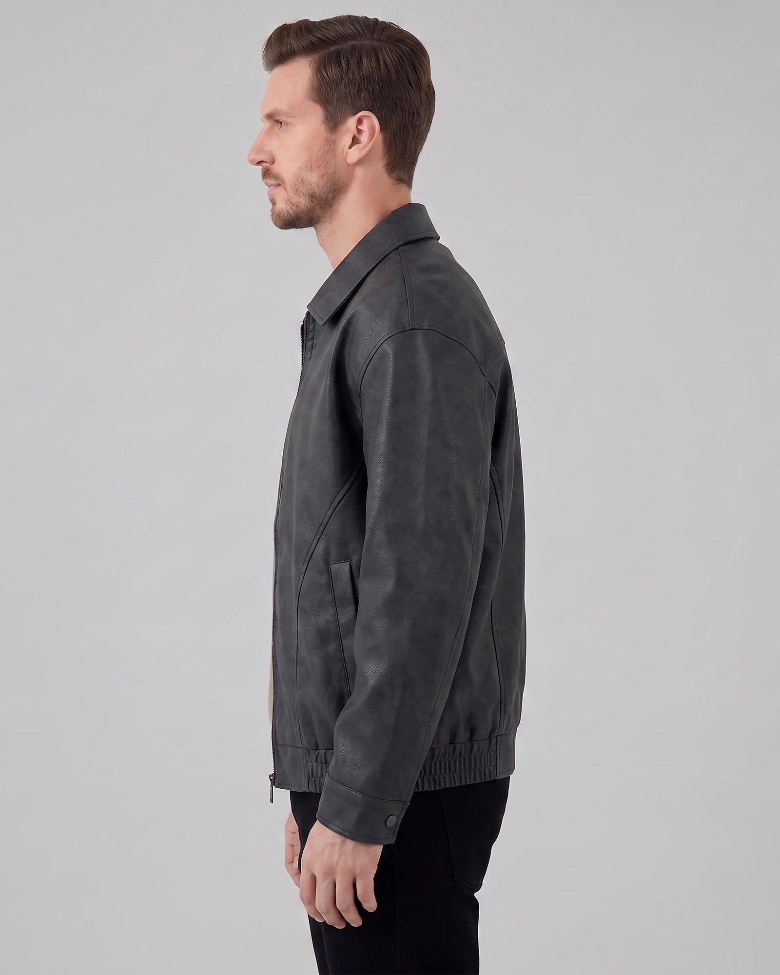 Men's Smart Casual Jacket PU Relaxed Fit Full-Zip - Valedrian — view 3