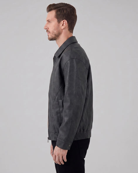 Men's Smart Casual Jacket PU Relaxed Fit Full-Zip - Valedrian — view 3