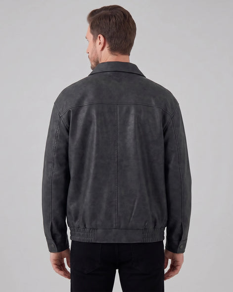 Men's Smart Casual Jacket PU Relaxed Fit Full-Zip - Valedrian — view 4