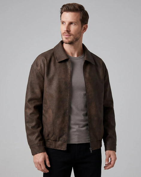 Men's Smart Casual Jacket PU Relaxed Fit Full-Zip - Valedrian — view 7